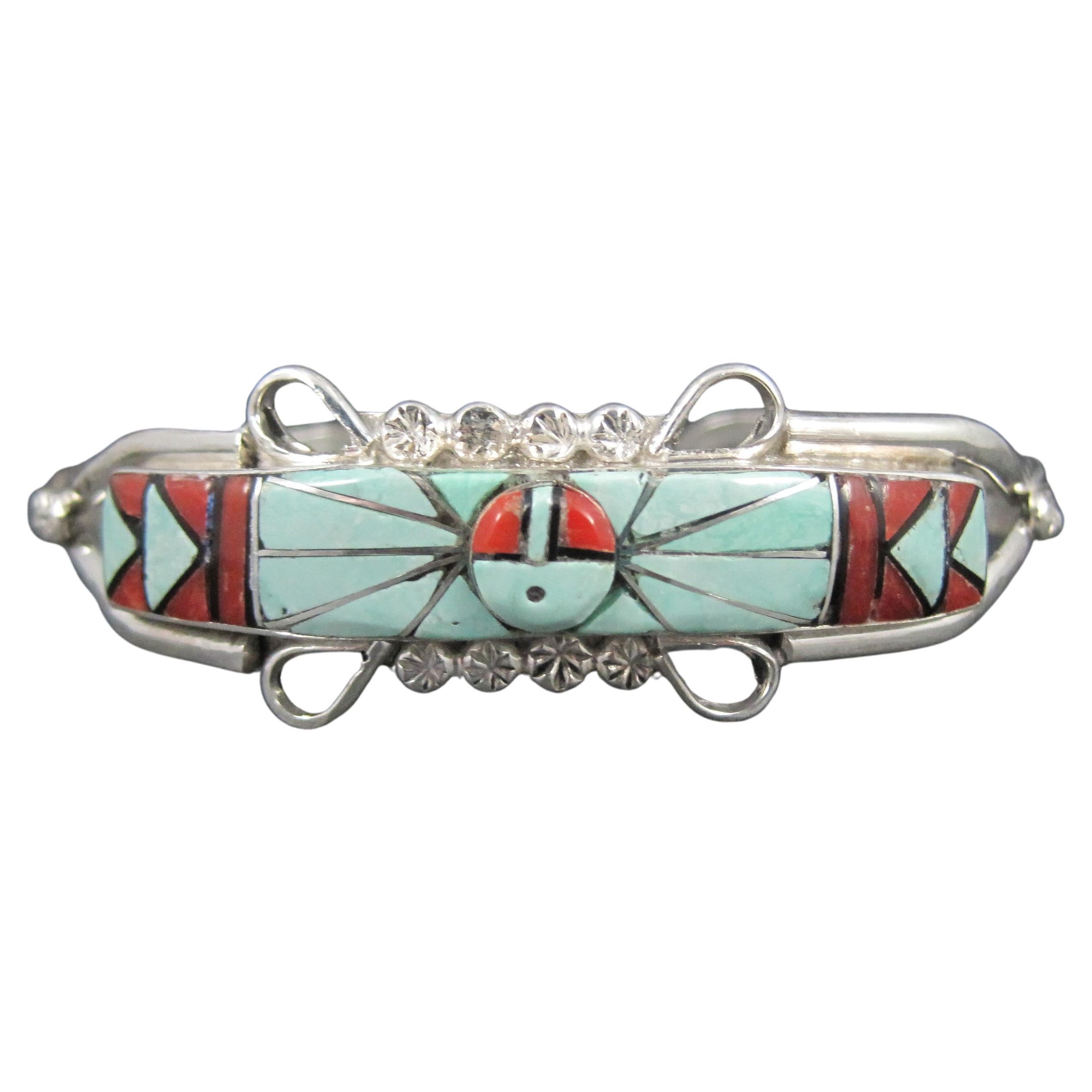 Dainty Zuni Sunface Inlay Cuff Bracelet 6.5 Inches For Sale