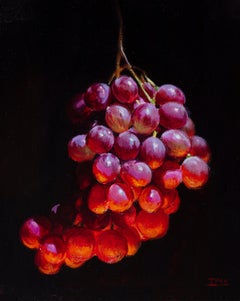 "Uvas rojas II" (2022) de Daire Lynch, Pintura al óleo original, Naturaleza muerta