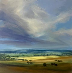 Distant Green II original landscape painting Contemporary 21st Century Art