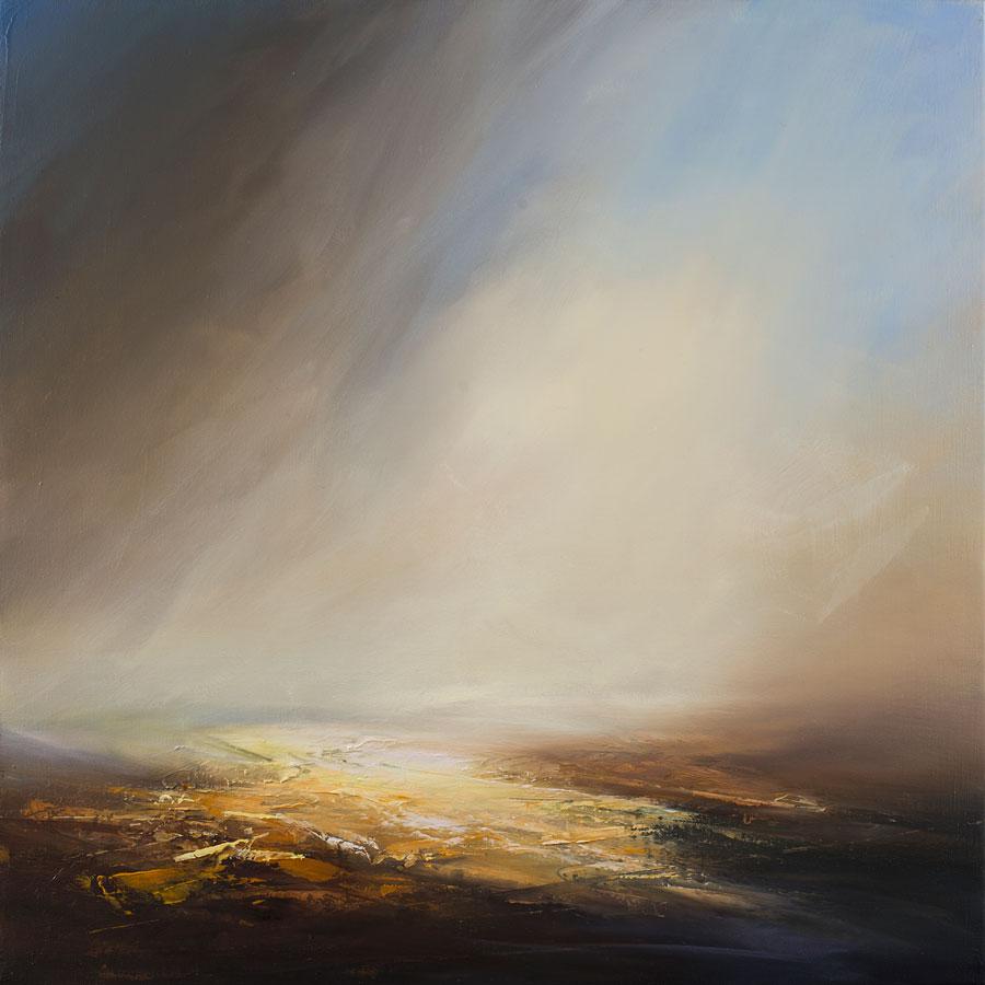 Dairo Vargas Landscape Painting - Misty Farmland original abstract painting