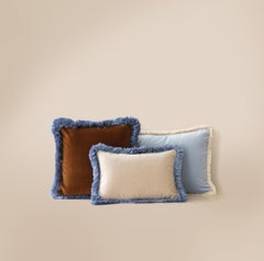 Dais Brauner Gelber Samt Deluxe Handmade Dekokissen mit blauen Fransen