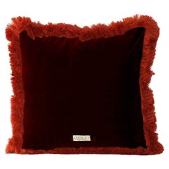Dais Burgundy Yellow Velvet Deluxe Handmade Decorative Cushion with brick fringe