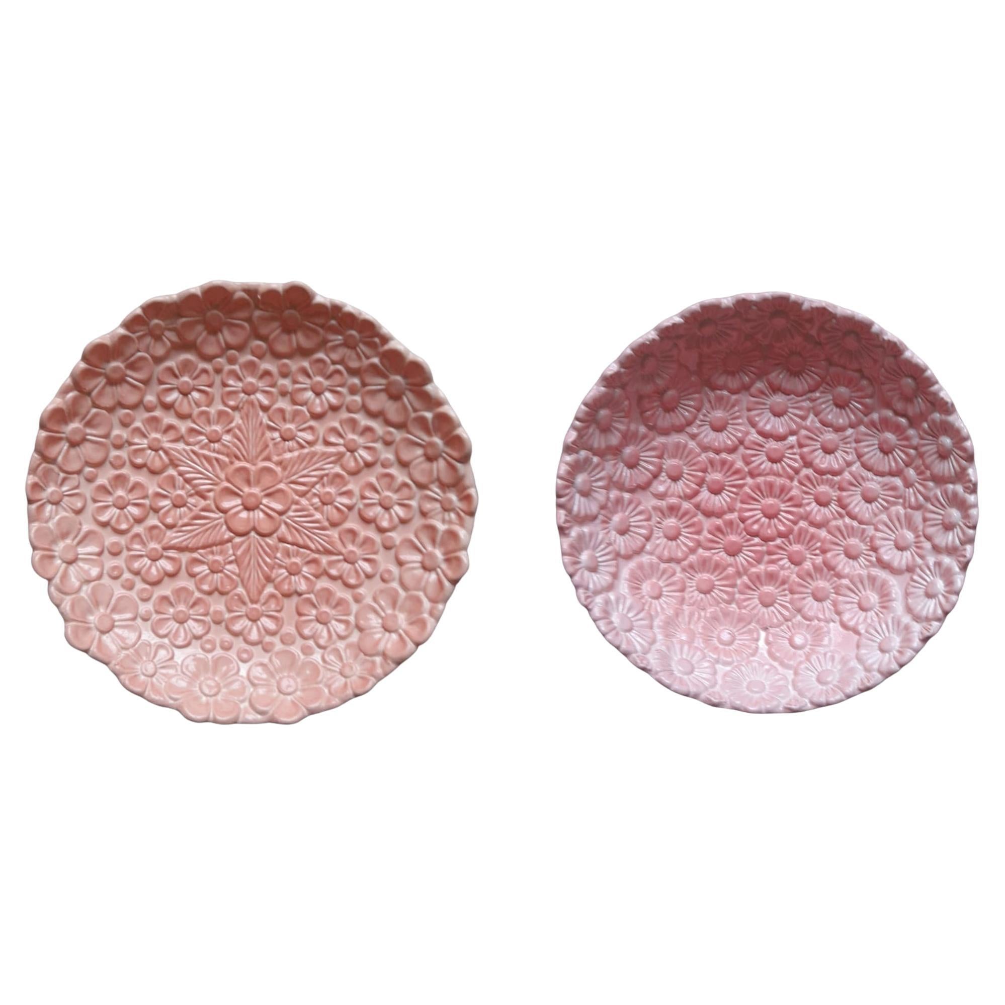 Daisies assiettes en céramique peintes à la main rose fabriquées en Italie, ensemble Odf 2