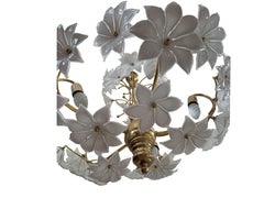 Daisies in the Sky, Pair of Magnificent Murano White Flowers Chandelier, 1980