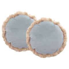 DAISY Blue - Lot de 2 coussins ronds Deluxe faits à la main en velours