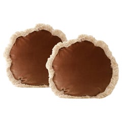 DAISY Marrón - Set de 2 cojines redondos de terciopelo de lujo hechos a mano