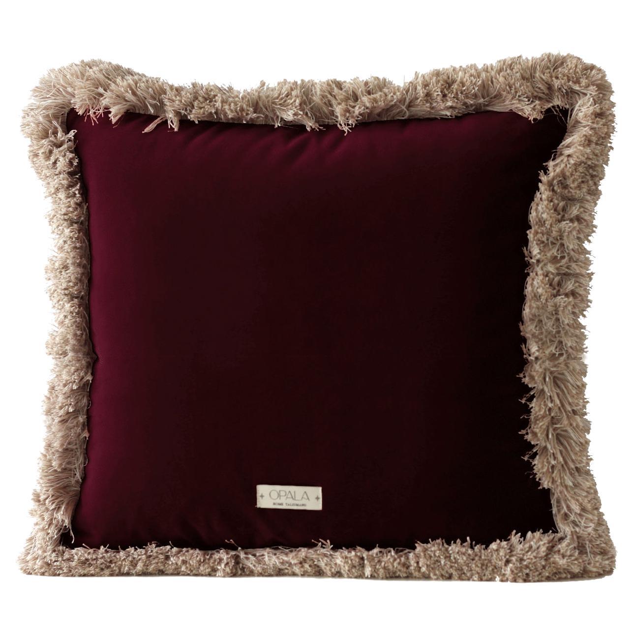 Daisy Burgundy Velvet Deluxe Handmade Decorative Fringed Cushion
