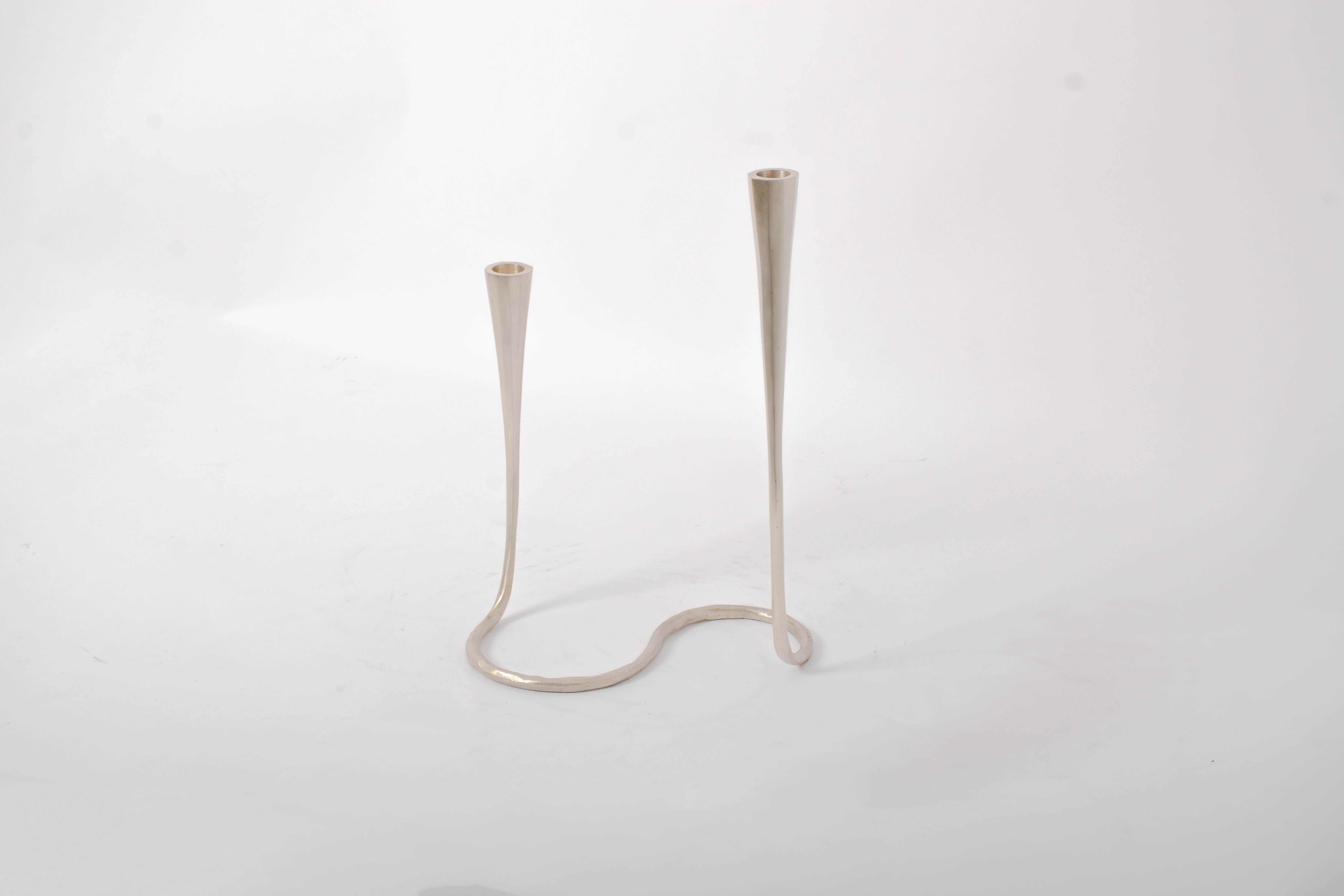 Contemporary Daisy Candleholders with Matte Silver Finish by Elan Atelier IN STOCK For Sale