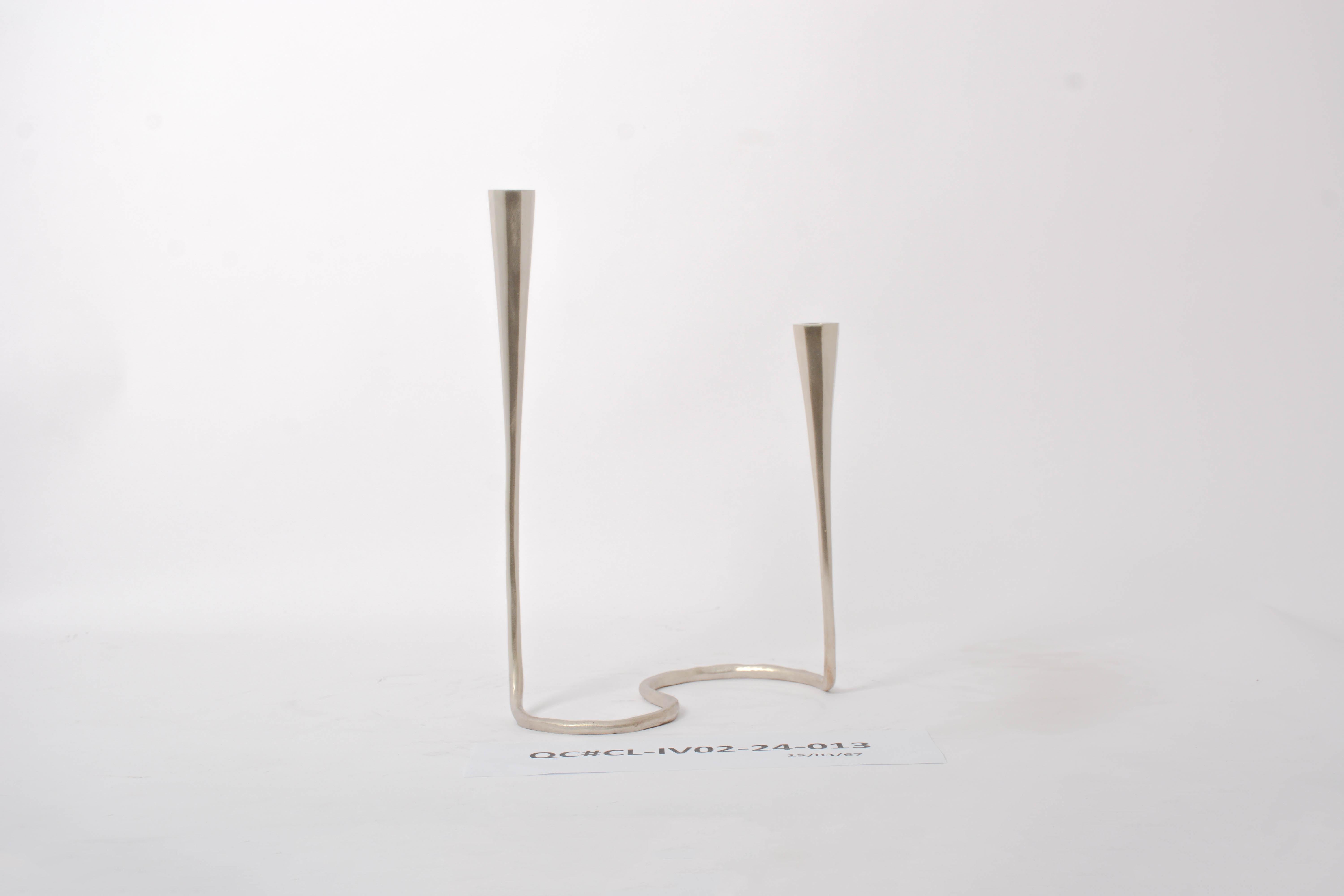 Bronzo Coppia di portacandele a margherita con finitura argento opaco di Elan Atelier (IN STOCK) in vendita