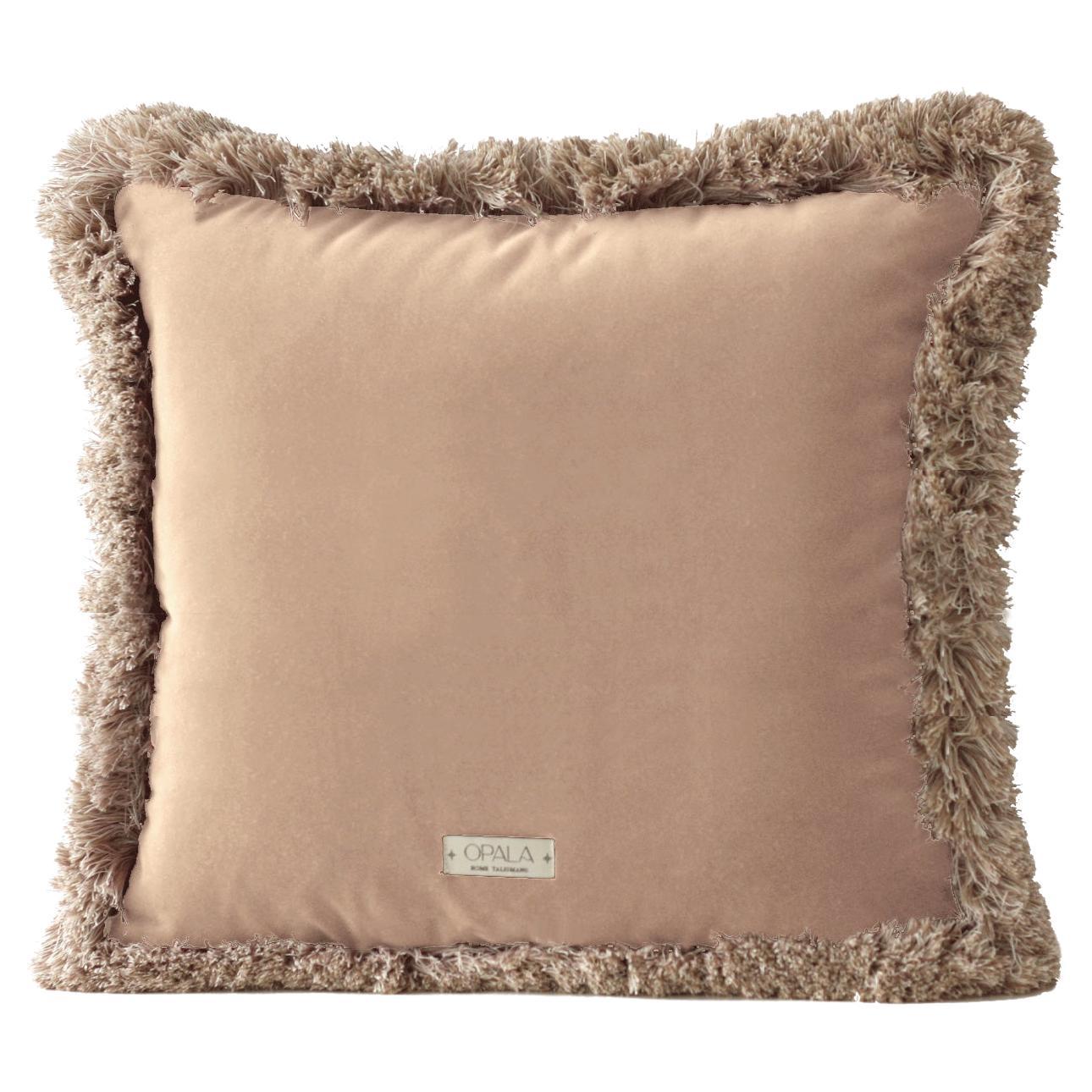 Daisy Cappuccino Handmade Velvet Cushion with Fringes, 45x45 cm