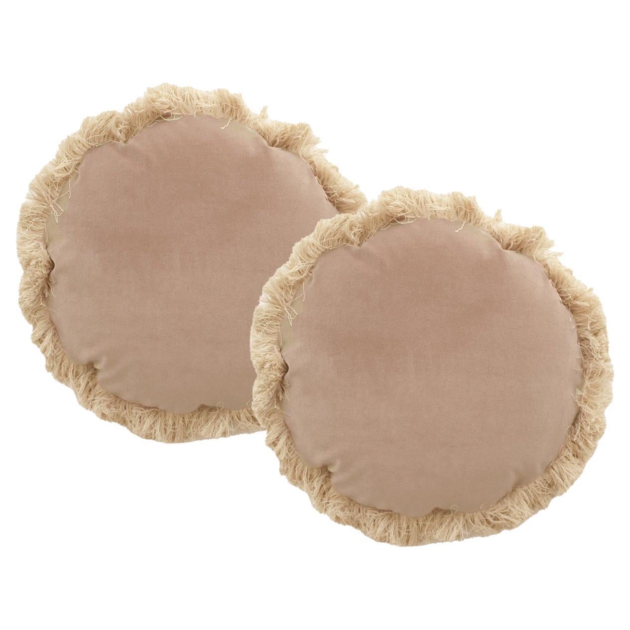 DAISY Cappuccino Set di 2 cuscini rotondi in velluto deluxe fatti a mano