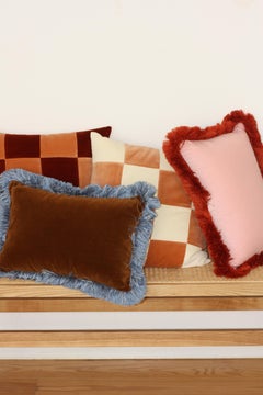 Daisy Cloudy Blue Velvet Deluxe Handmade Decorative Fringed Cushion