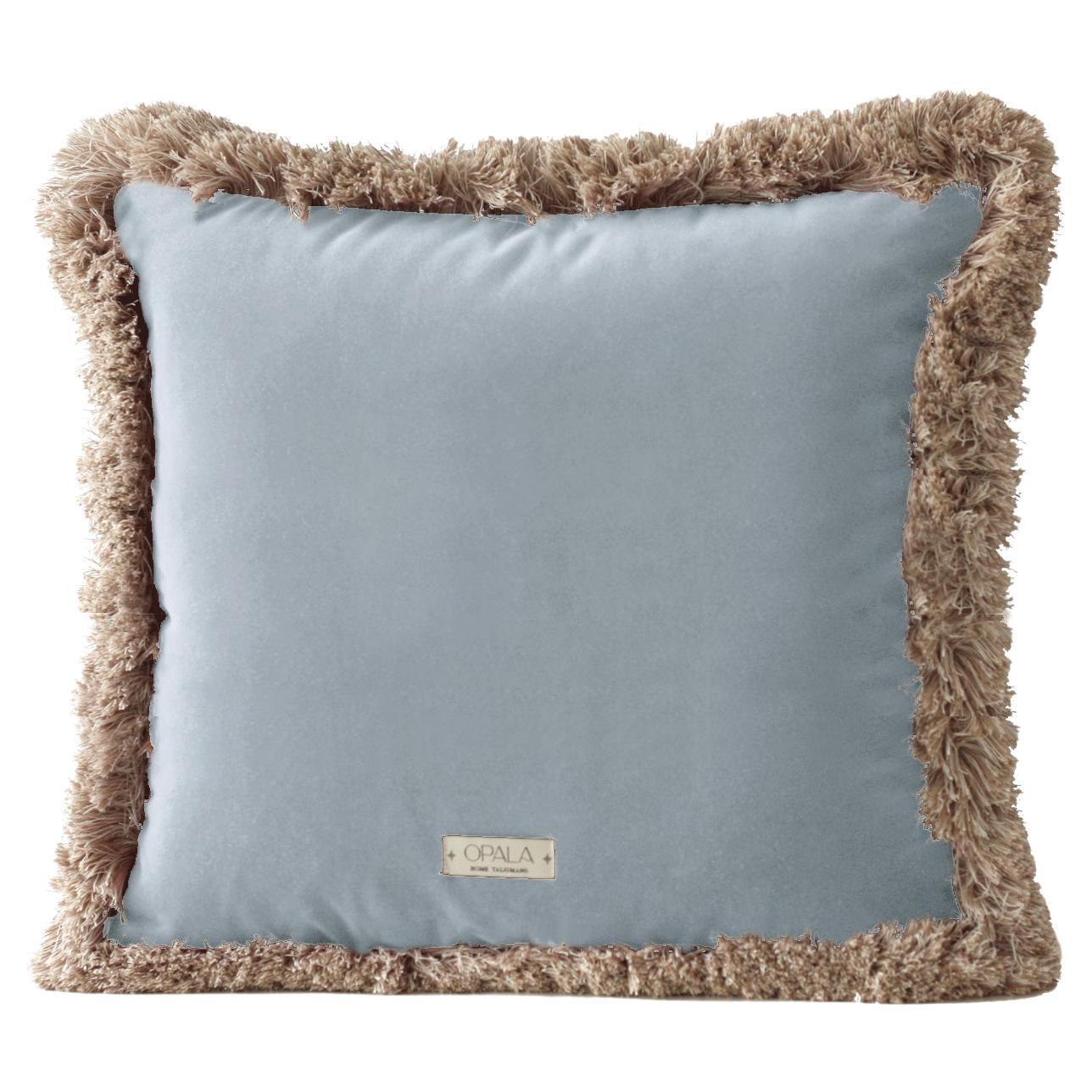 Daisy Cloudy Blue Velvet Deluxe Handmade Decorative Fringed Cushion