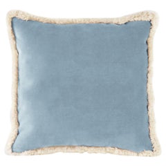 Daisy Cloudy Blue Velvet Deluxe Handmade Fringed Cushion