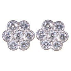 Daisy Cluster 1.10 Carat Diamond Earrings in 18 Carat White Gold