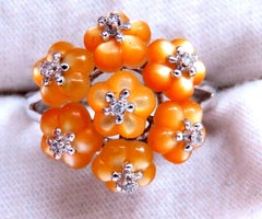 Daisy Cluster Mother of Pearl Ring .10ct Natural Diamonds 18k gold*