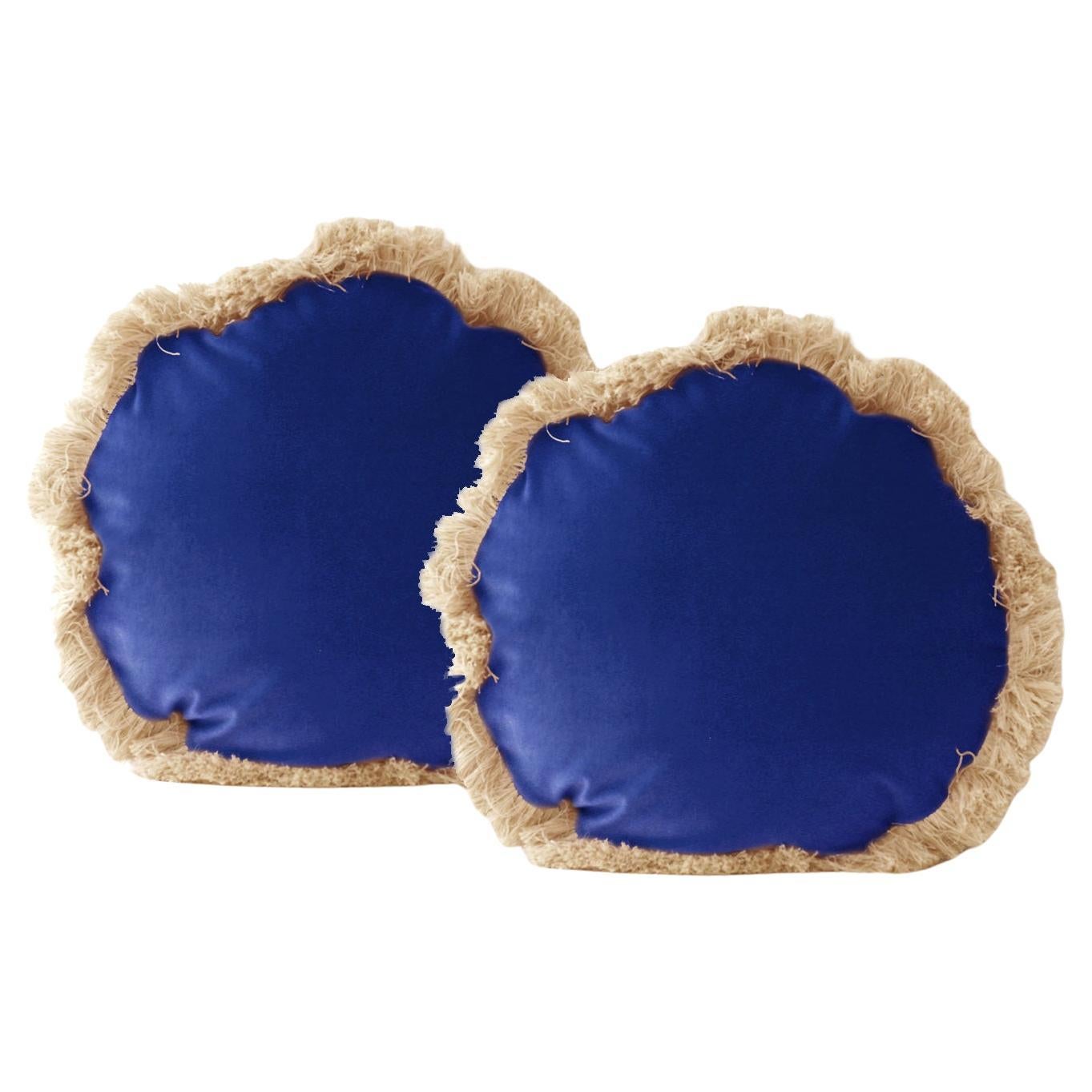 DAISY Blu Cobalto - Set di 2 cuscini rotondi in velluto deluxe fatti a mano