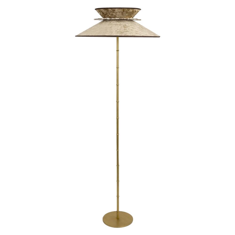 Daisy Contemporary Floor Lamp Velvet Gold Pvc, Silvered Glass Necklace