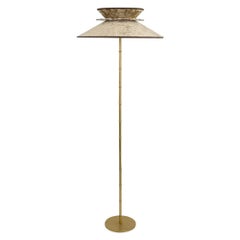 Daisy Contemporary Floor Lamp Velvet Gold Pvc, Silvered Glass Necklace