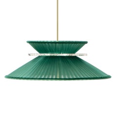 Daisy Contemporary Hanging Lamp 44, Emerald Silk Silvered Neacklace Glass, Brass