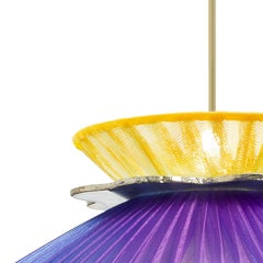 Daisy Contemporary Hanging Lamp 44, Sun Purple Silk, Neacklace Glass, Brass