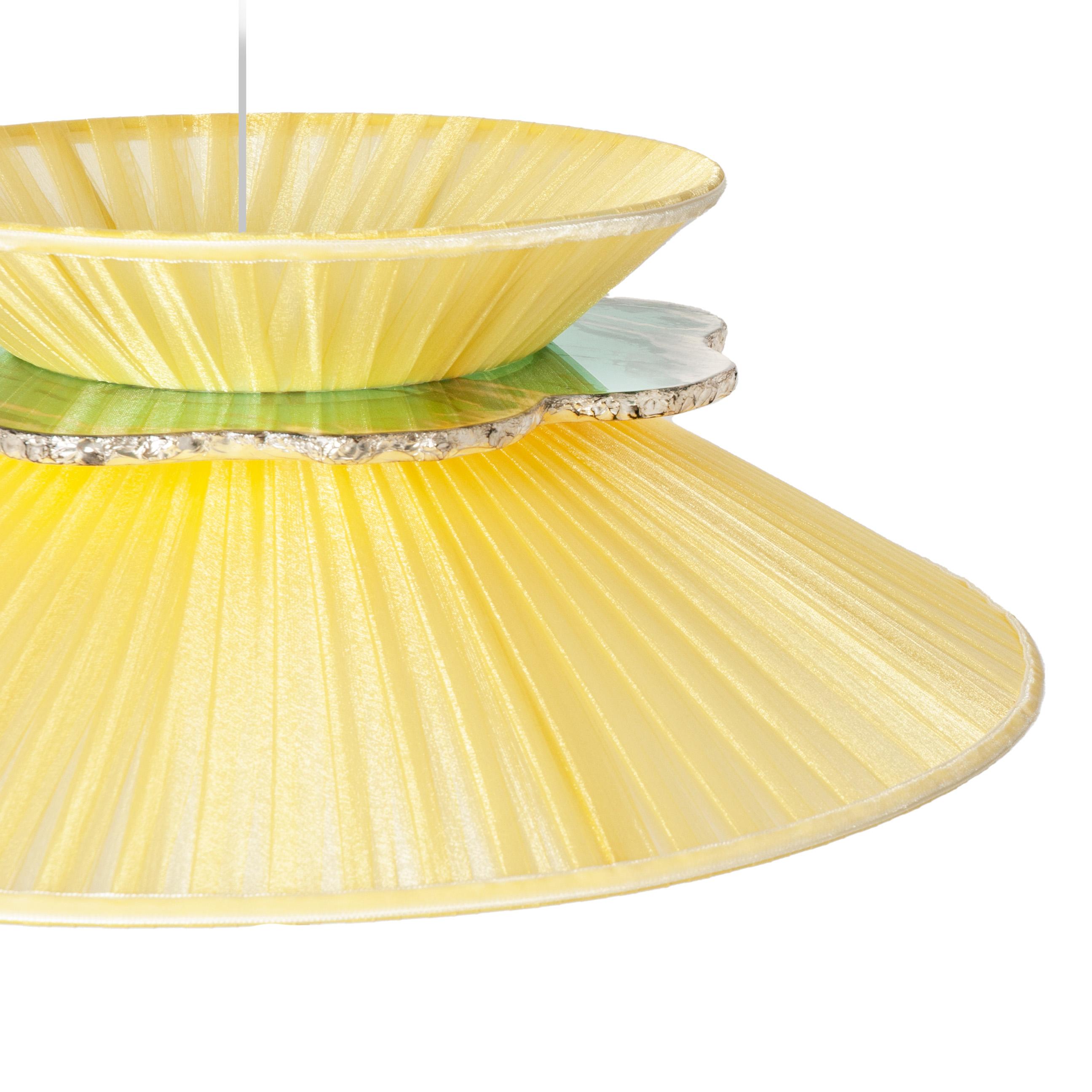 Daisy Lámpara Colgante Contemporánea 44, Seda de Sol, Cristal Neacklace Plateado, Latón Italiano en venta
