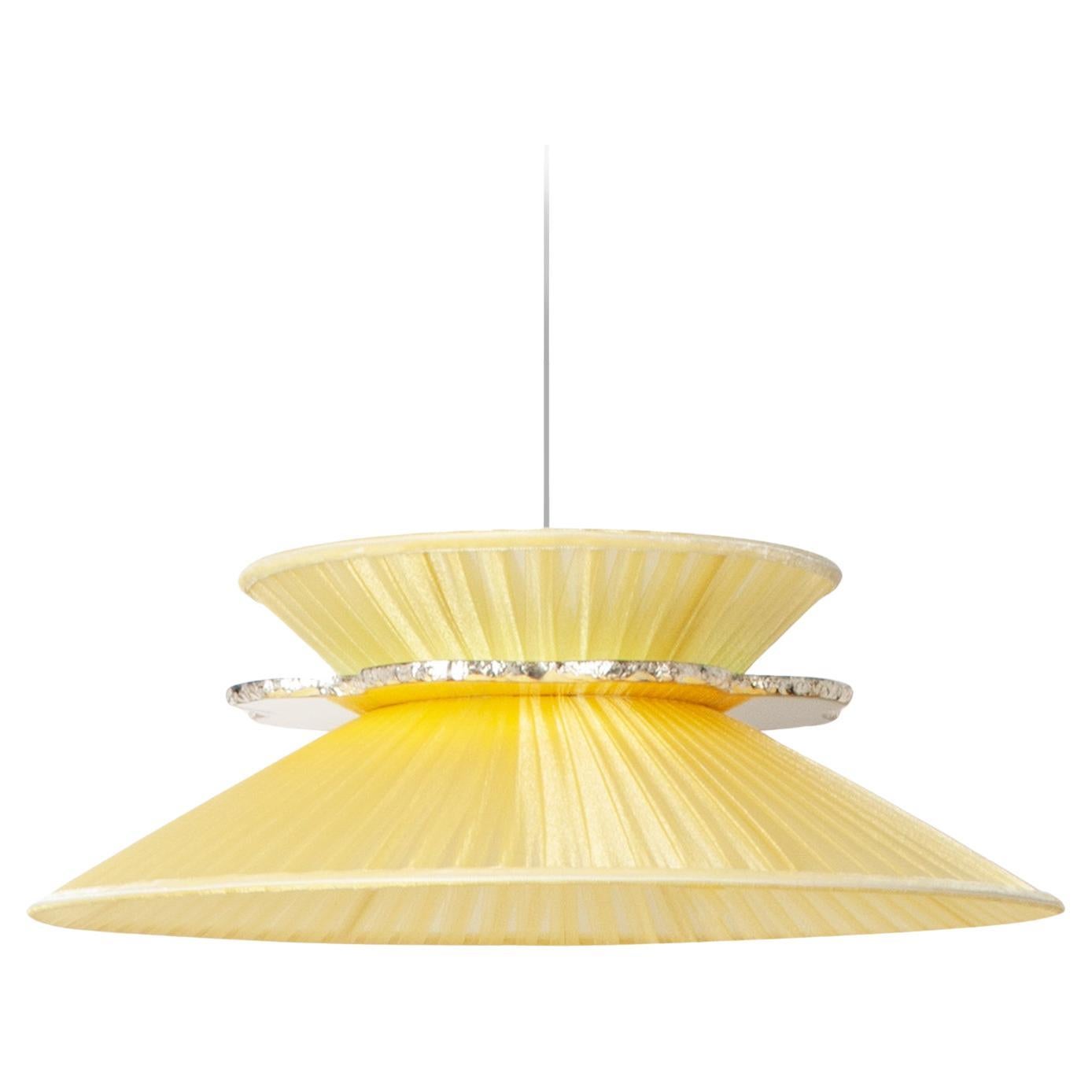 Daisy Contemporary Hanging Lamp 44, Sun Silk, Silvered Neacklace Glass, Brass