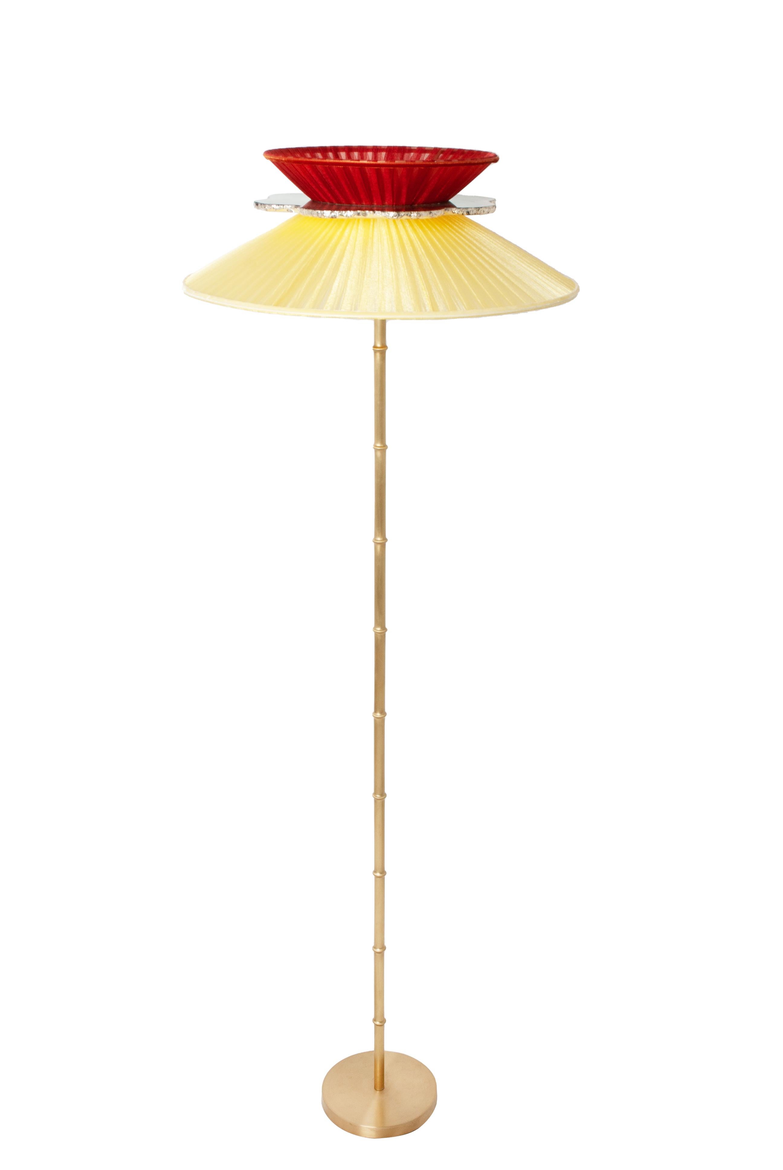 Moderne Lampe contemporaine « Daisy » sur pied 44, soie noire-émeraude  Verre argenté, laiton