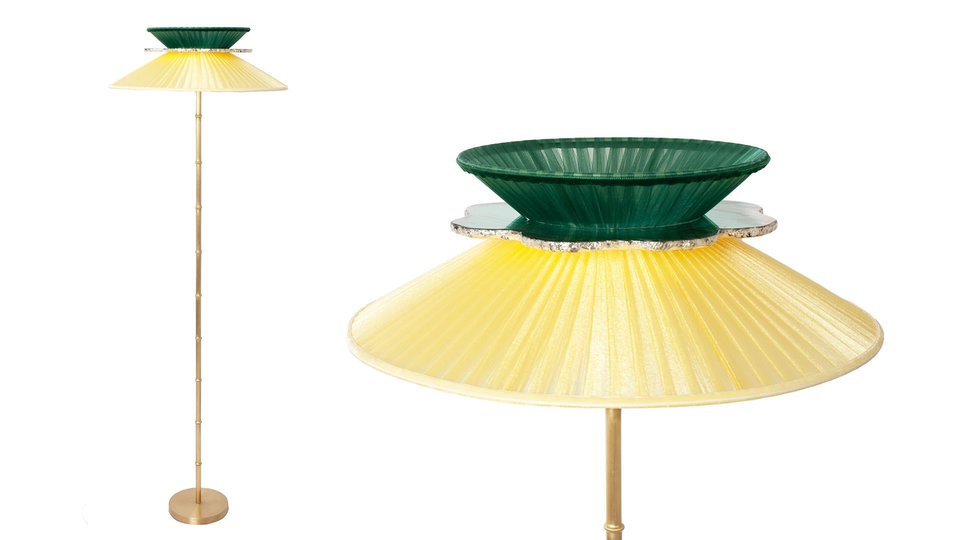 Lampe contemporaine « Daisy » sur pied 44, soie noire-émeraude  Verre argenté, laiton Neuf à Pietrasanta, IT