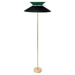 "Daisy" Contemporary Standing 44 Lamp, Black-Emerald Silk  Silvered Glass, Brass
