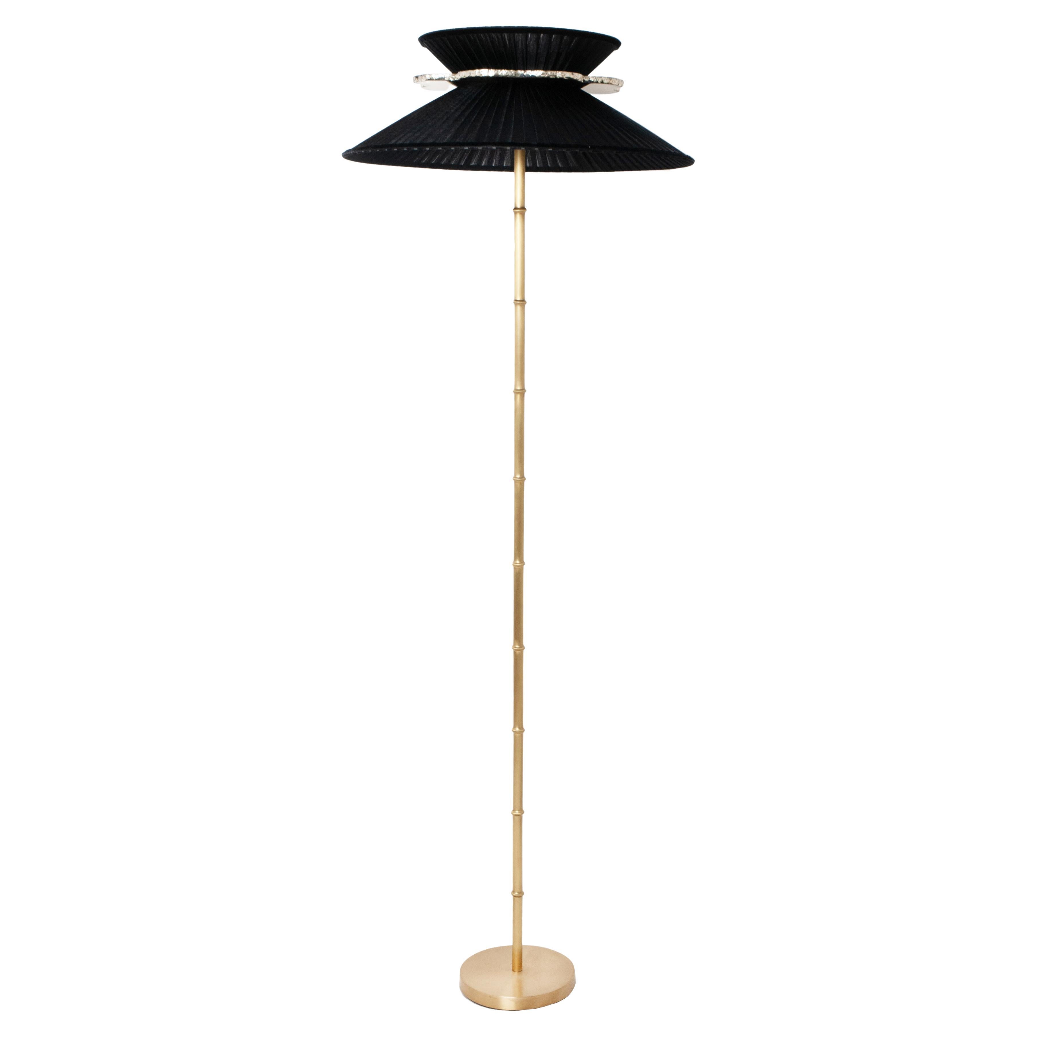 "Daisy" Contemporary Standing 44 Lamp, Black Silk Silvered Glass, Brass