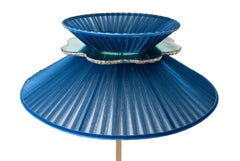 "Daisy" Contemporary Standing 44 Lamp, Sapphire Silk Silvered Glass, Brass