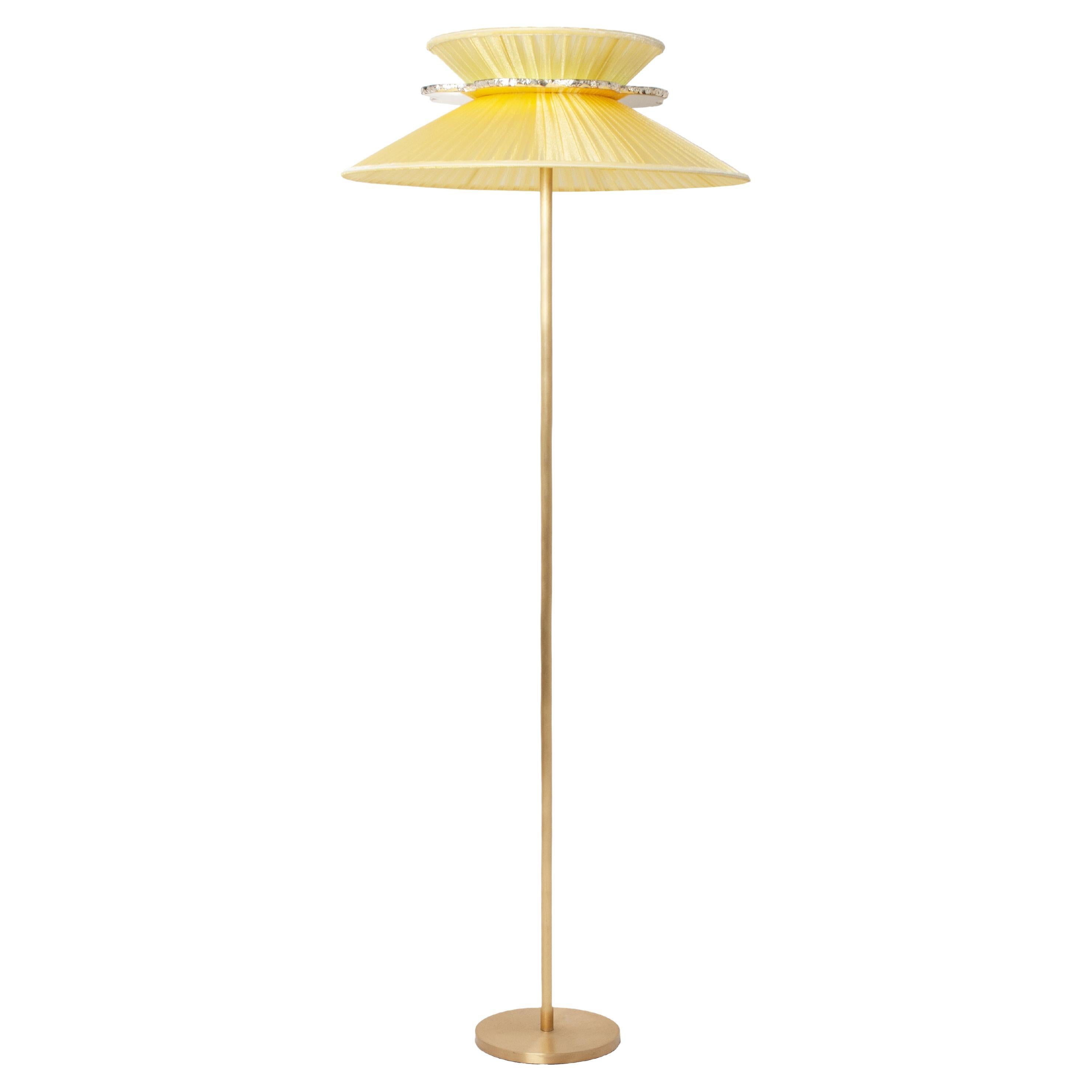 "Daisy" Contemporary Standing 44 Lamp, Sun Silk Silvered Glass, Brass For Sale