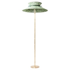 "Daisy" Contemporary Standing Lamp 60, jade Chalky Gauze, Silvered Glass, Brass