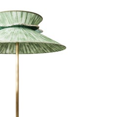 "Daisy" Lámpara de pie contemporánea 60, gasa calcárea jade, cristal plateado, latón