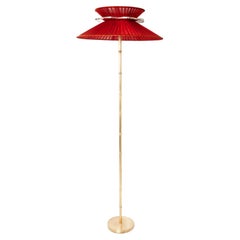 "Daisy" Contemporary Standing Lamp 44, Red Silk Silvered Glass, Brass