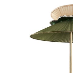 "Daisy" contemporary Standing Lamp60 Brass, pine-gold Silk, SilveredGlass clover