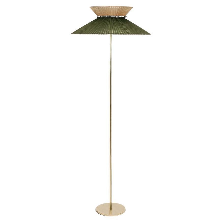 "Gänseblümchen" zeitgenössische Stehlampe60 Messing, kiefergoldene Seide, versilbertesGlas Klee im Angebot