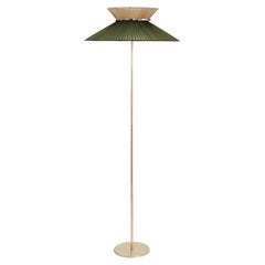 "Daisy" contemporary Standing Lamp60 Brass, pine-gold Silk, SilveredGlass clover