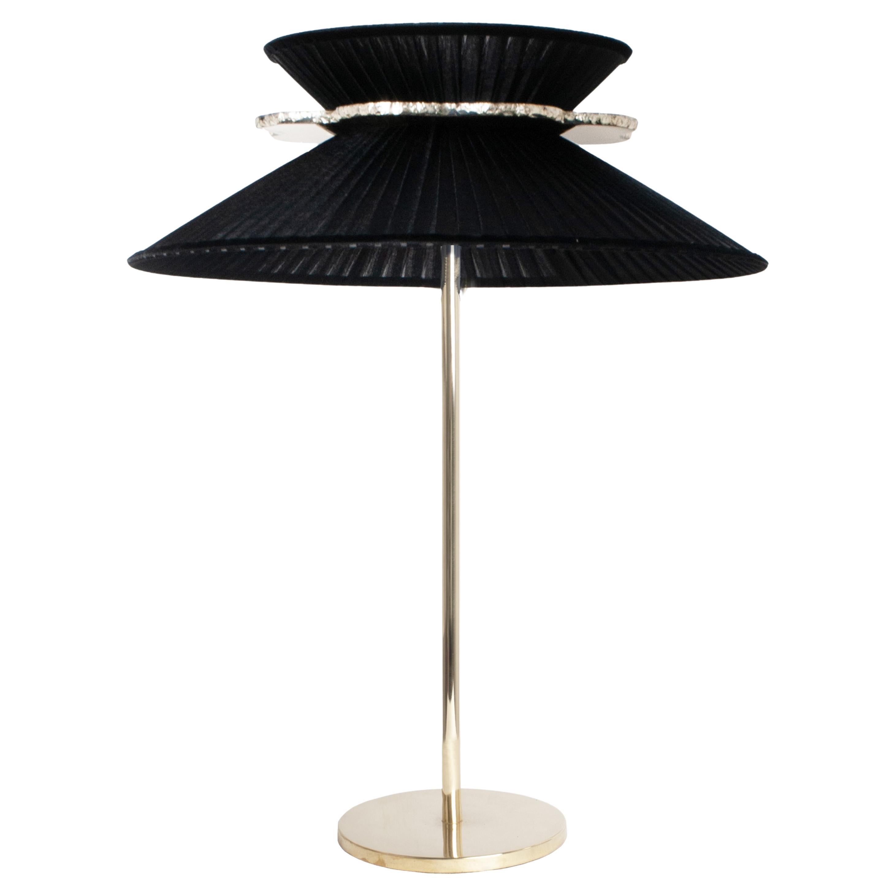 Daisy Contemporary Table Lamp 44 Black Silk Glass Silvered Necklace, Brass