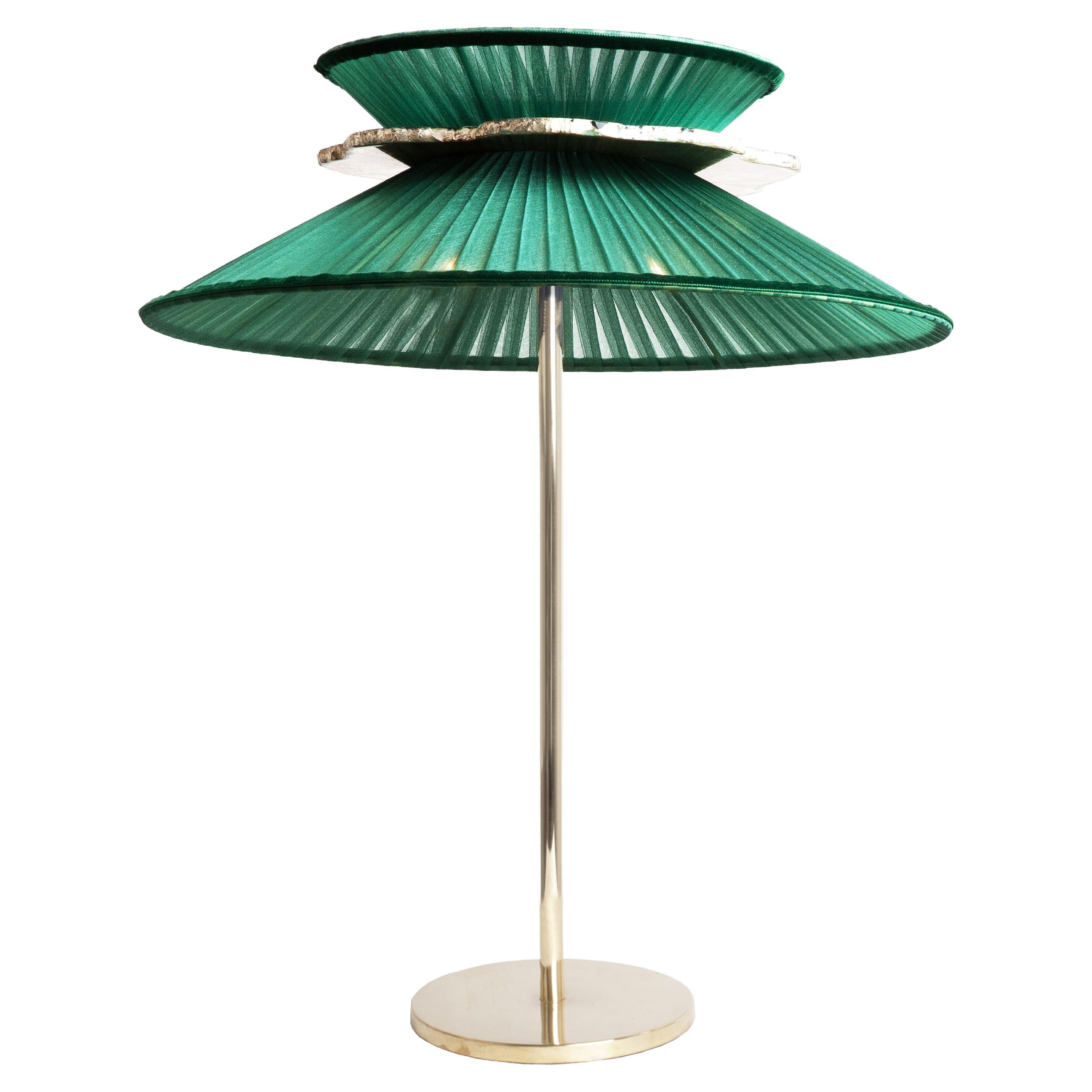 Daisy Contemporary Table Lamp 44 Emerald Silk Glass Silvered Necklace, Brass