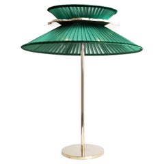 Daisy Contemporary Table Lamp 44 Emerald Silk Glass Silvered Necklace, Brass