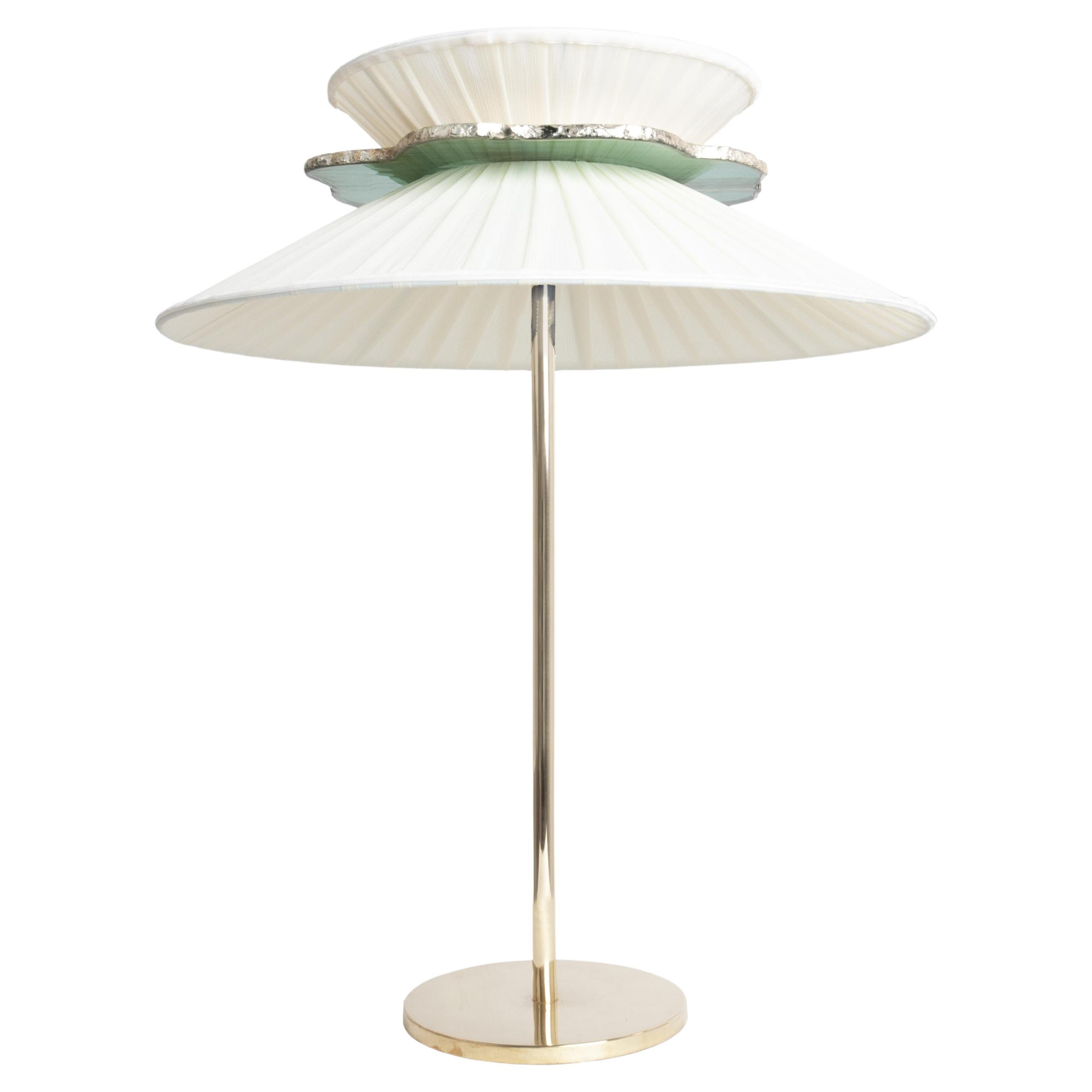 Lampe à poser contemporaine Daisy 44 Verre de soie ivoire Collier argenté, laiton