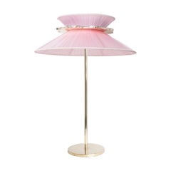 Daisy Contemporary Table Lamp 44 Rose Silk Glass Silvered Necklace, Gloss Brass