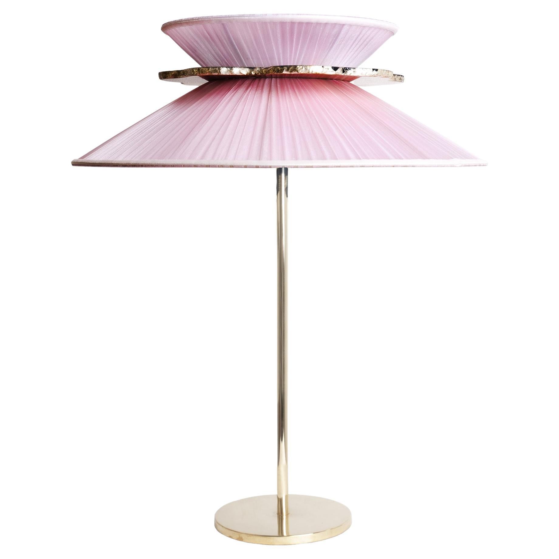 Daisy Contemporary Table Lamp 44 Rose Silk Glass Silvered Necklace, Gloss Brass