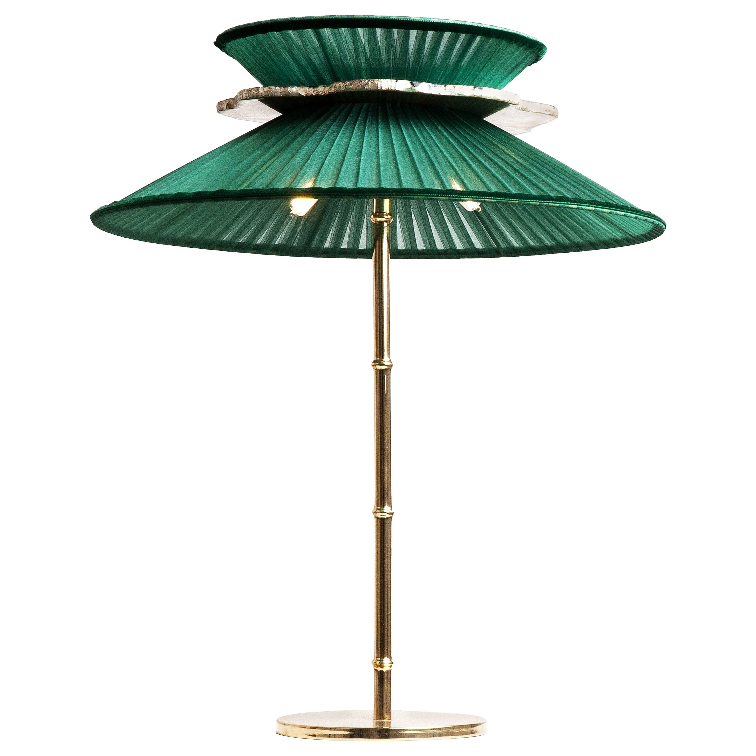 Daisy Contemporary Table Lamp Emerald Silk Glass Silvered Necklace, Brass Sale
