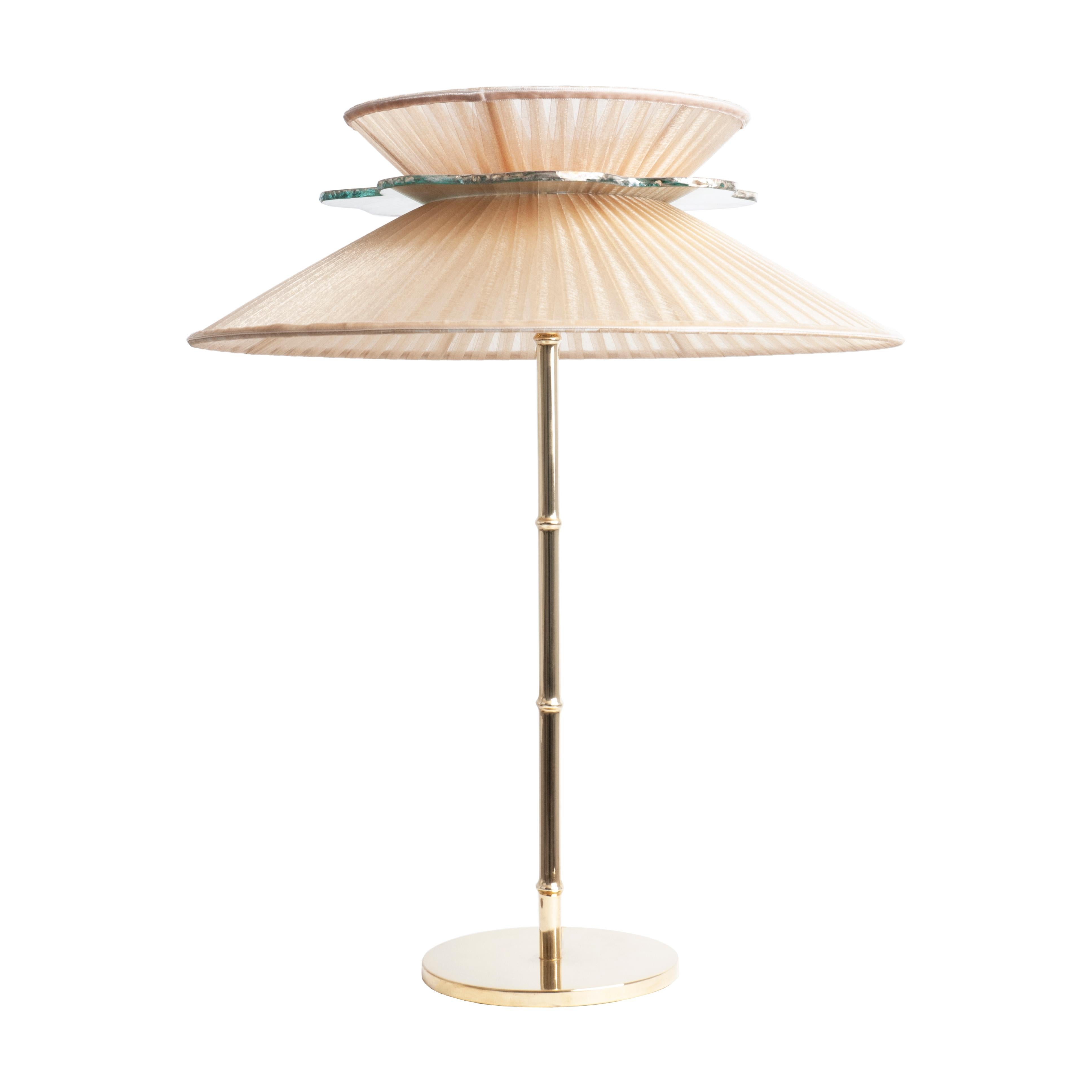 Italian Daisy Contemporary Table Lamp 44 Gold Silk Glass Silvered Necklace, Brass
