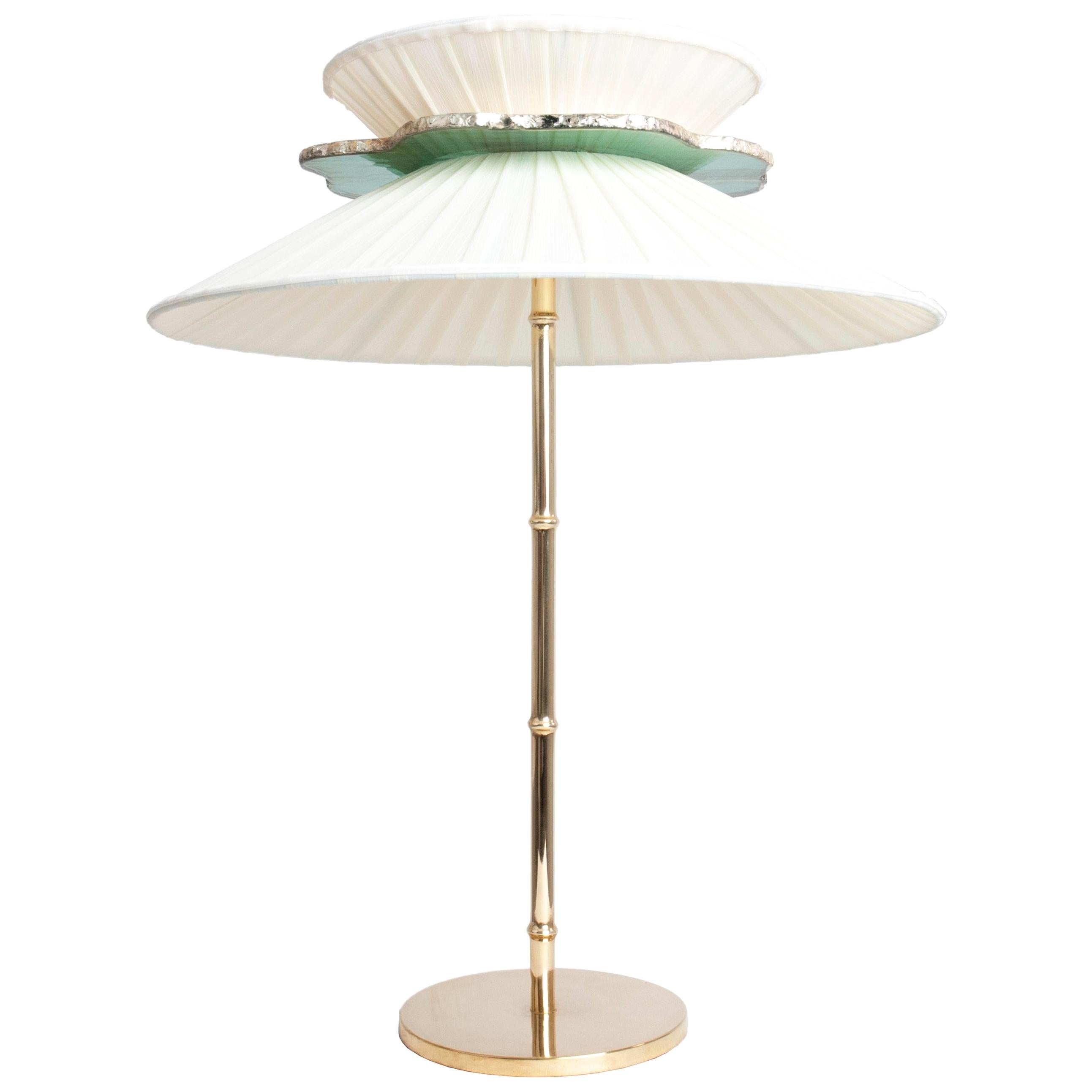 Daisy Contemporary Table Lamp Ivory Silk Glass Silvered Necklace, Brass Sale
