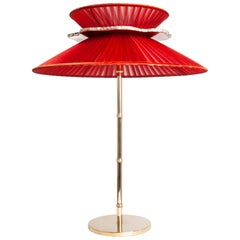 Daisy Contemporary Table Lamp 44 Red Silk Glass Silvered Necklace, Brass