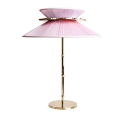 Daisy Contemporary Table Lamp 44 Rose Silk Glass Silvered Necklace, Gloss Brass